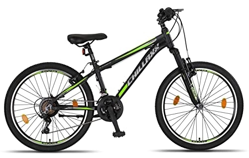 Vélo de montagnes : Chillaxx Bike Legend Vélo VTT Shimano en aluminium 24, 26, 27, 5 et 29” pour garçons, filles, hommes et femmes, 21 vitesses, vélo pour homme et femme (24”, frein V-brake noir) Standard