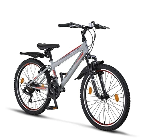 Vélo de montagnes : Chillaxx Vélo Escape Premium VTT de 24 et 26 pouces - Vélo pour filles, garçons, hommes et femmes - 21 vitesses (24 pouces, gris / rouge V-Bramse)