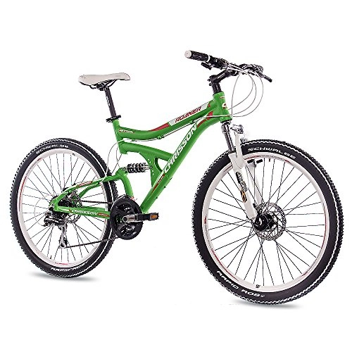 Vélo de montagnes : CHRISSON '26 pouces vtt en aluminium, VTT Vélo roaner Fully Unisexe avec 24 g Shimano 2 x Disque Vert Mat