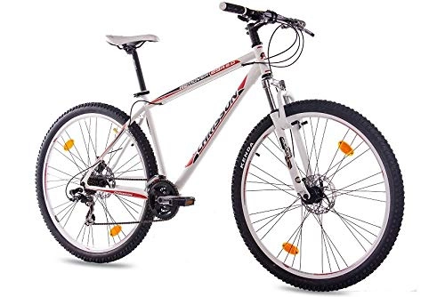 Vélo de montagnes : Chrisson VTT Hardtail 29" - Remover 2.0 - Blanc - Hardtail Mountain Bike avec dérailleur Shimano Tourney 21 vitesses - VTT pour homme et femme - Avec fourche à suspension Zoom
