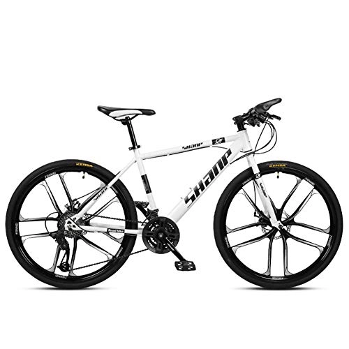 Vélo de montagnes : CWZY VTT 61 cm, double frein à disque dur, VTT pour homme et femme, acier à haute teneur en carbone, 21 vitesses, noir à 10 rayons, 30 vitesses., Red 3 Spoke