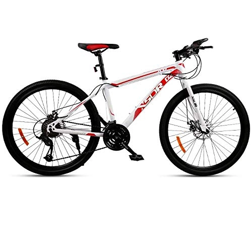 Vélo de montagnes : DGAGD Vélo de Neige Gros Pneu 4.0 épais et Large 24 Pouces Frein à Disque VTT Roue à Rayons-Blanc Rouge_24 Vitesses