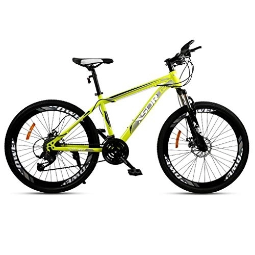 Vélo de montagnes : Dsrgwe VTT, 26” Mountain Bike, Cadre en Acier au Carbone Mountain Bicycles, Double Disque de Frein et la Fourche Avant, 21 / 24 / 27-vitesse (Color : Yellow, Size : 21-Speed)