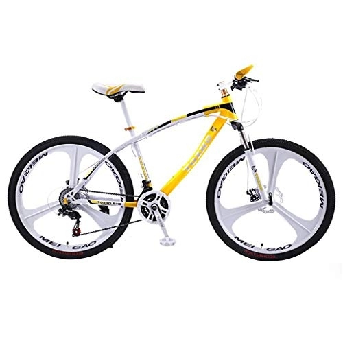 Vélo de montagnes : Dsrgwe VTT, 26inch Mountain Bike, Cadre en Acier au Carbone Vélos Dur arrière, Double Frein à Disque et Suspension Avant 21 / 24 / 27 Vitesses (Color : Yellow, Size : 27 Speed)