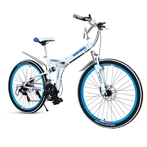 Vélo de montagnes : Dsrgwe VTT, 26inch VTT, vélos Pliables hardtails, Cadre en Acier, Double Frein à Disque et Double Suspension (Color : White+Blue, Size : 21 Speed)
