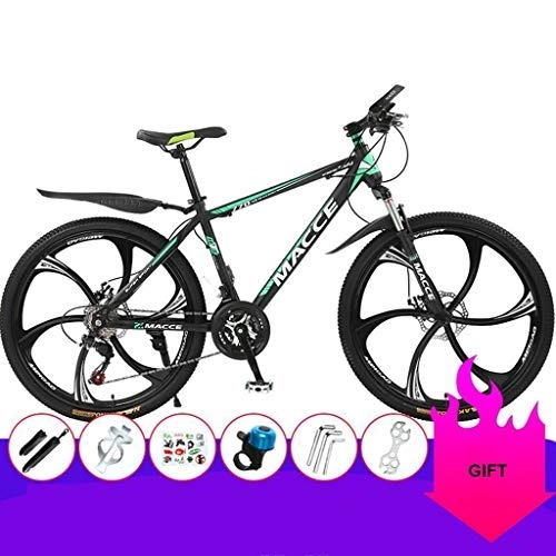 Vélo de montagnes : Dsrgwe VTT, Mountain Bike, Cadre en Acier au Carbone Hardtail Montagne Vélos, Double Frein à Disque et Suspension Avant, 26 Pouces Roues (Color : Black+Green, Size : 27 Speed)