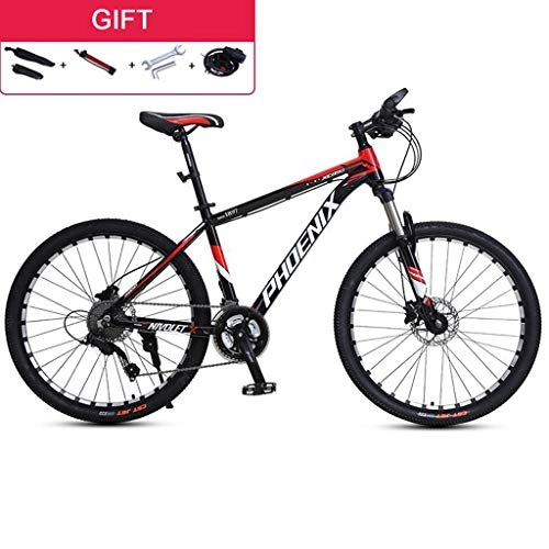 Vélo de montagnes : Dsrgwe VTT, Mountain Bike / Vélos, Cadre en Alliage d'aluminium, Suspension Avant et Double Disque de Frein, 27 Vitesses, 26inch / 27.5inch Roues (Color : Black+Red, Size : 27.5inch)