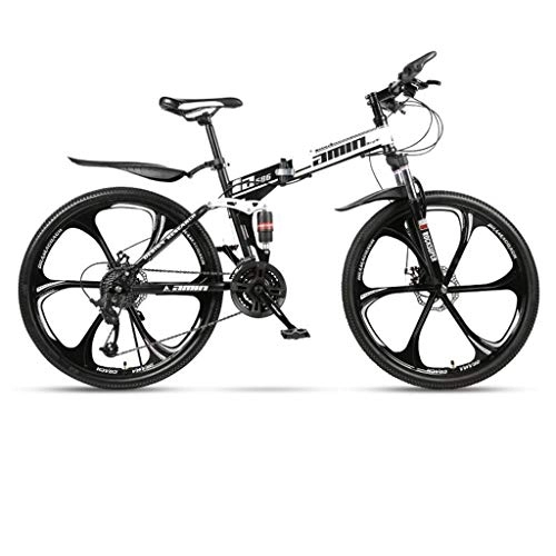 Vélo de montagnes : Dsrgwe VTT, Pliable VTT, Vélos hardtails, Double Frein à Disque et Suspension Double, Cadre en Acier au Carbone (Color : White, Size : 24-Speed)
