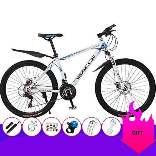 Vélo de montagnes : Dsrgwe VTT, VTT, Cadre Acier Mountain Bicycles, Double Frein à Disque et Suspension Avant, 26 Pouces Jante (Color : White+Blue, Size : 21 Speed)