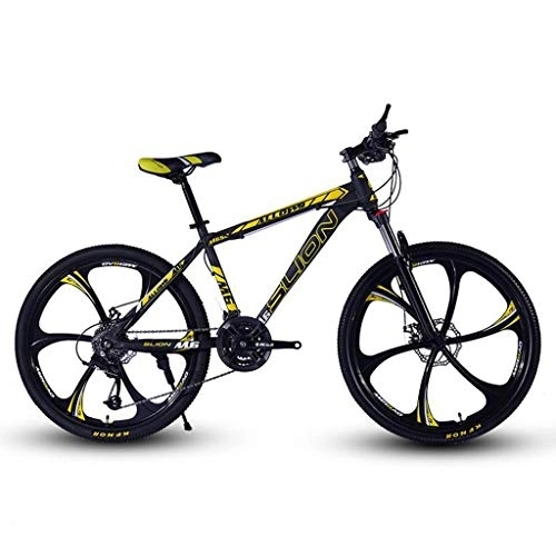 Vélo de montagnes : Dsrgwe VTT, VTT, Cadre en Acier Hardtail Montagne Vélos, Double Frein à Disque et Suspension Avant, 26 Pouces Roue (Color : Black+Yellow, Size : 21 Speed)