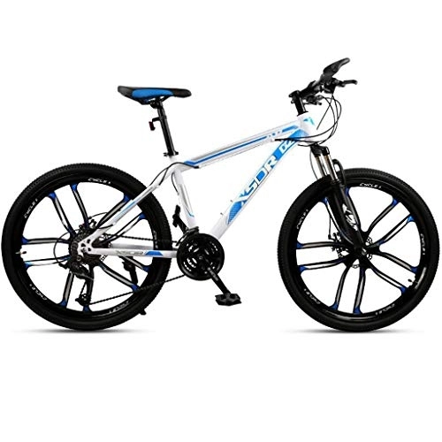 Vélo de montagnes : Dsrgwe VTT, VTT, Vélos Cadre en Acier au Carbone, Double Frein à Disque et Suspension Avant antichocs, 26inch Mag Wheel (Color : White+Blue, Size : 21-Speed)