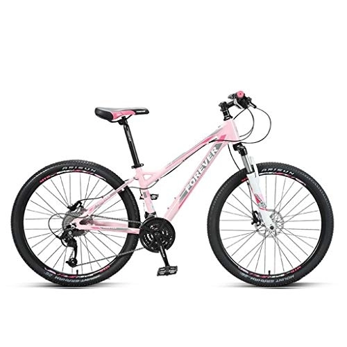 Vélo de montagnes : Dsrgwe VTT, VTT, Vélos en Alliage d'aluminium léger, Suspension à Double Disque et Frein Avant, 26 Pouces Roue, 27 Vitesse (Color : Pink)