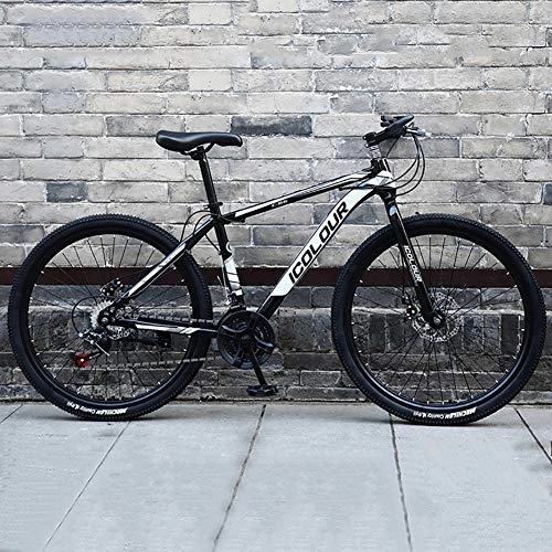 Vélo de montagnes : DULPLAY Haute-Acier De Carbone Hardtail Vélo De Montagne, Bike avec Réglable Mousse De Mémoire Siège, Hommes's Vélo VTT Noir Blanc 26" 21-Vitesse