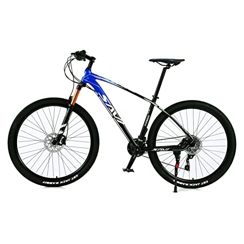 Vélo de montagnes : EASSEN Vélo de montagne de 73, 9 cm, cadre en alliage d'aluminium imitation carbone, avec choc à rebond d'air, double freins à disque mécaniques pour homme et femme, amateurs d'équitation, bleu foncé