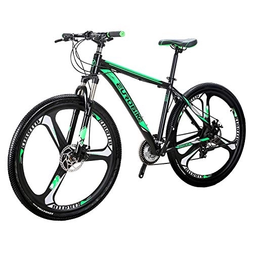Vélo de montagnes : Eurobike Homme VTT X9 Vélos 73, 7 cm 21speed Double Frein à Disque de Rayon Roues pour vélo - Green
