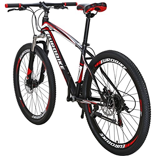 Vélo de montagnes : Eurobike Vélo de montagne X1 Vélo 27.5" 21 vitesses Duai Vélo de frein à disque, Rouge