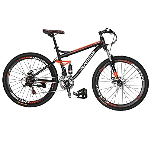 Vélo de montagnes : Eurobike Vélo de montagne à double suspension de 69, 5 cm pour homme et femme (S7 32 rayons)