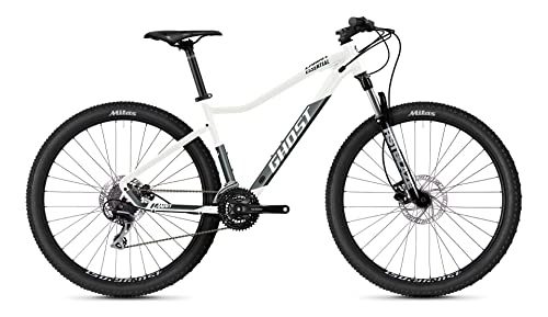 Vélo de montagnes : Ghost Lanao Essential 27.5R Vélo de montagne pour femme 2022 (M / 44 cm, blanc nacré / vert métallisé – brillant / mat)