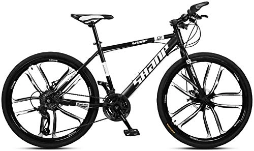 Vélo de montagnes : H-ei 24 Pouces Mountain Bikes, Double Disque de Frein VTT Hardtail, Hommes Femmes Haute teneur en Carbone en Acier Tout Terrain Alpin Vélos (Color : 30 Speed, Size : Black 10 Spoke)