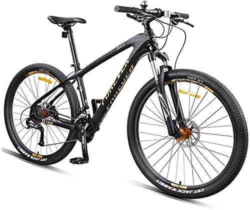 Vélo de montagnes : Hardtail Mountain Bike, 27, 5 pouces Big Wheels Mountain Trail Bike, cadre en fibre de carbone Hommes Femmes tout terrain VTT (Color : Gold)