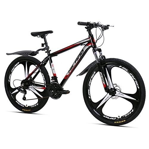 Vélo de montagnes : Hiland VTT 26" avec cadre en aluminium de 17" et frein à disque, fourche à suspension, 3 roues à rayons, adolescents, vélo, homme, femme, noir et rouge