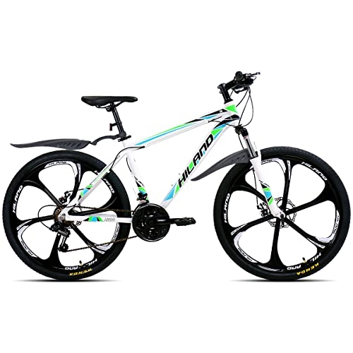 Vélo de montagnes : Hiland VTT 26 pouces avec cadre en aluminium 17 pouces - Frein à disque - Fourche à suspension - 6 rayons - Vélo adolescent - Femme - Blanc