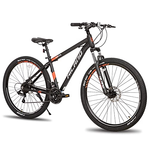 Vélo de montagnes : Hiland VTT 29" avec roues à rayons, cadre en aluminium, 21 vitesses, frein à disque, fourche à suspension, cadre noir 432 mm