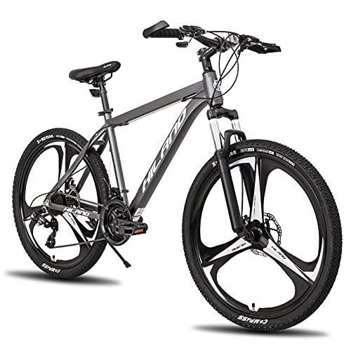 Vélo de montagnes : Hiland VTT en aluminium 26" 24 vitesses avec frein à disque Shimano 3 roues à rayons, taille du cadre 19, 5 VTT ado gris
