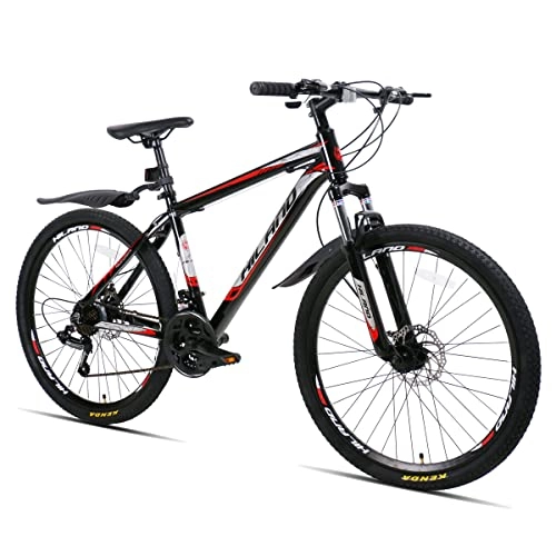 Vélo de montagnes : Hiland VTT Vélo 26 Pouces avec Cadre en Aluminium de 17 Pouces Vélo de Montagne avec Frein à Disque et Fourche à Suspension pour Adolescents Homme et Femme Bicyclette Noir et Rouge…