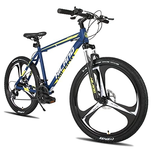 Vélo de montagnes : HILAND VTT Vélo 26 Pouces avec Cadre en Aluminium Shimano 21 Vitesses, Frein à Disque et Fourche à Suspension pour Adolescents, Filles, Garçons, Bleu, 3 Roues à Rayons