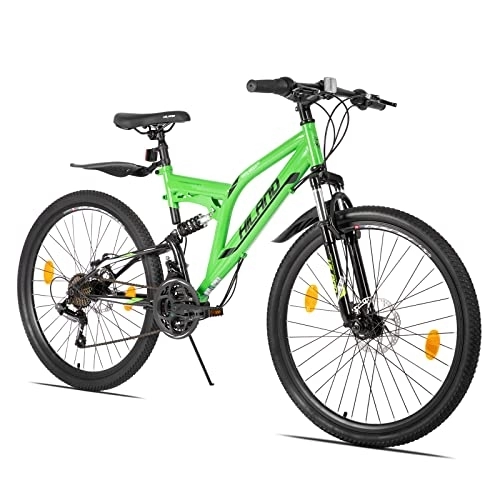 Vélo de montagnes : Hiland VTT Vélo de Montagne 26 Pouces Shimano 21 Vitesses Blanc / Vert / Noir, VTT avec Sac à Cadre Freins à Disque pour Homme Femme Garçon et Fille…