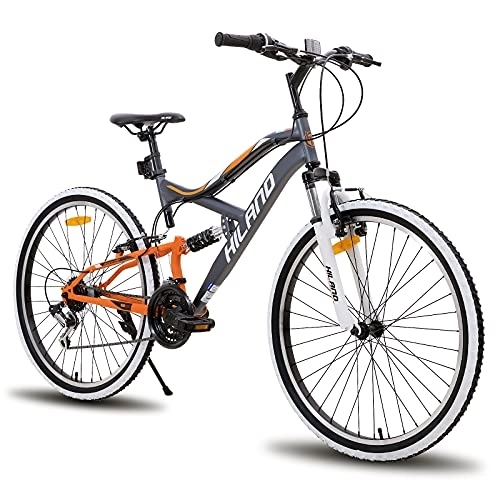 Vélo de montagnes : Hiland Vélo VTT 26 Pouces avec Shimano 18 Vitesses pour Homme et Femme Vélo de Montagne avec Fourche à Suspension Complète Vélo Urban Commuter City Bicyclette Gris…
