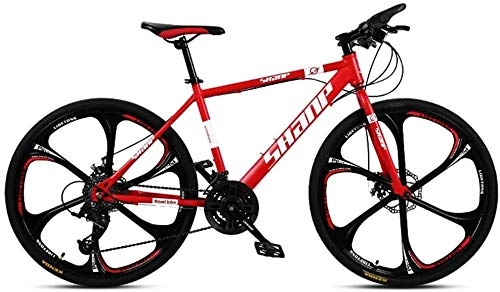 Vélo de montagnes : HQQ 24 Pouces Mountain Bikes, Double Disque de Frein VTT Hardtail, Hommes Femmes Haute teneur en Carbone en Acier Tout Terrain Alpin Vélos (Color : 21 Speed, Size : Red 6 Spoke)