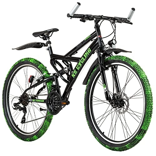 Vélo de montagnes : KS Cycling VTT Tout Suspendu ATB 26'' Crusher Noir-Vert TC 46 cm
