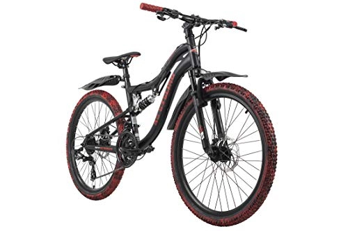 Vélo de montagnes : KS Cycling Vélo VTT Fully 24" Crusher Noir / Rouge RH 36 cm, 24"