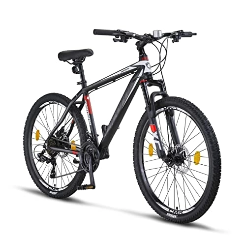Vélo de montagnes : Licorne Bike Diamond Premium VTT en aluminium pour garçons, filles, hommes et femmes - 21 vitesses - Frein à disque - Fourche avant réglable (26, noir)