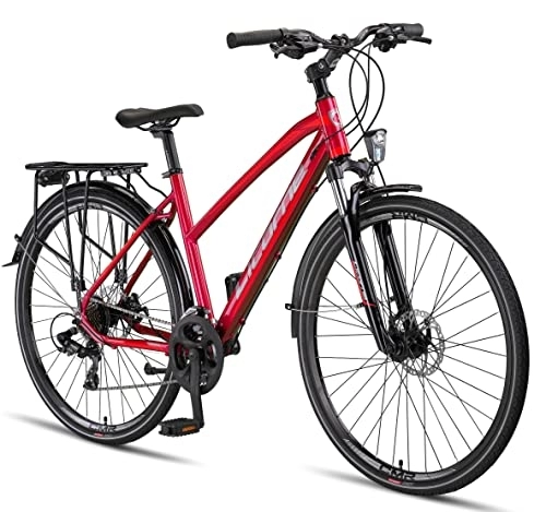 Vélo de montagnes : Licorne Bike Vélo de trekking de qualité supérieure en aluminium de 28” pour garçons, filles, femmes et hommes - 21 vitesses - VTT - Crossbike (femme, rouge foncé) Standard