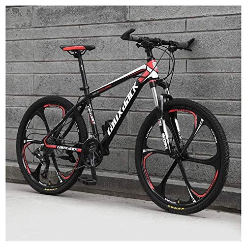 Vélo de montagnes : LKAIBIN Vélo de cross pour sports de plein air 27 vitesses, suspension avant, VTT avec double freins à disque, cadre en aluminium, 66 cm, rouge