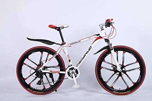 Vélo de montagnes : MJY Vélo 26In 21 vitesses VTT pour adulte, cadre complet en alliage d'aluminium léger, suspension avant de roue vélo pour homme, frein à disque 6-27, Rouge 5