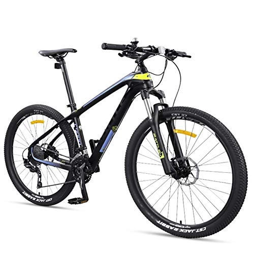 Vélo de montagnes : MJY Vélos de montagne pour adultes de 27, 5 pouces, vélo de montagne à cadre en fibre de carbone ultra-léger, double frein à disque hommes femmes vélo de montagne semi-rigide, jaune