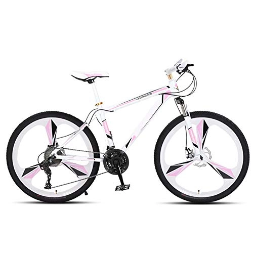 Vélo de montagnes : ndegdgswg VTT 61 cm / 66 cm, pour femme, blanc et rose, une roue, double frein à disque, vélo de course 66 cm, 24 vitesses, cadre en alliage d'aluminium, trois roues blanches, rose