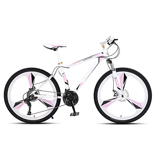 Vélo de montagnes : ndegdgswg VTT 61 cm / 66 cm, pour femme, blanc, rose, une roue, double frein à disque, vélo de course 66 cm, 24 vitesses, cadre en acier à haute teneur en carbone, trois roues, blanc-rose