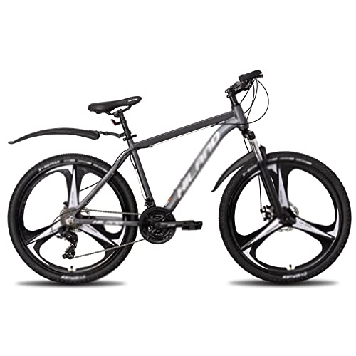 Vélo de montagnes : QYTEC zxc Vélo pour homme 26 pouces 21 vitesses fourche à suspension en alliage d'aluminium double frein à disque VTT et garde-boue (couleur : gris)