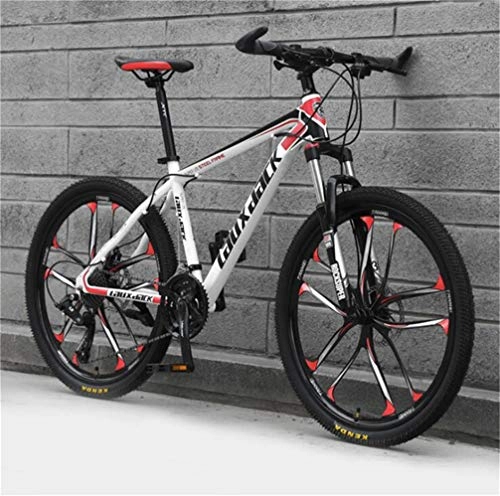 Vélo de montagnes : Tbagem-Yjr Acier-Carbone VTT Vélo, 26 Pouces Roue Double Freins À Disques Sports Loisirs (Color : White Red, Size : 27 Speed)