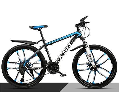 Vélo de montagnes : Tbagem-Yjr Hardtail VTT, Acier Haute Teneur en Carbone 26 Pouces À Double Suspension Vélo De Montagne (Color : Black Blue, Size : 24 Speed)