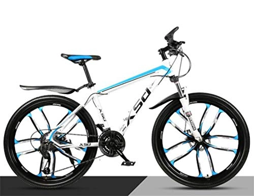 Vélo de montagnes : Tbagem-Yjr Hardtail VTT, Acier Haute Teneur en Carbone 26 Pouces À Double Suspension Vélo De Montagne (Color : White Blue, Size : 21 Speed)