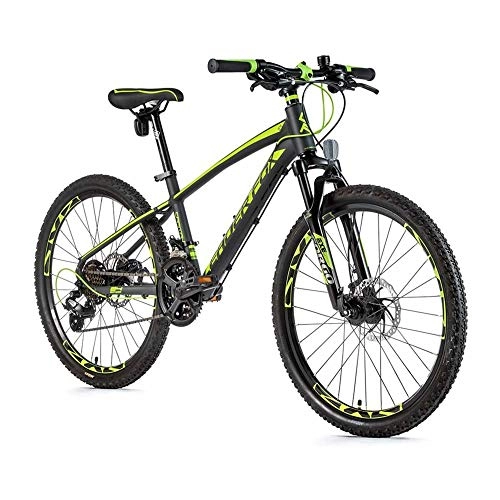 Vélo de montagnes : Velo Musculaire VTT 24 Leader Fox Capitan 2020 Garcon Noir Mat-Vert 7v (Taille Enfant 135 à 145 cm)
