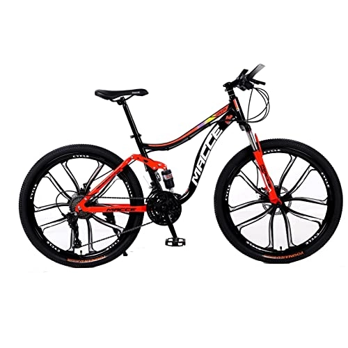 Vélo de montagnes : VTT 26 pouces VTT 21 / 24 / 27 vitesses VTT double amortisseur vélo arrière souple double frein à disque (rouge, 10 rayons, 21 vitesses)