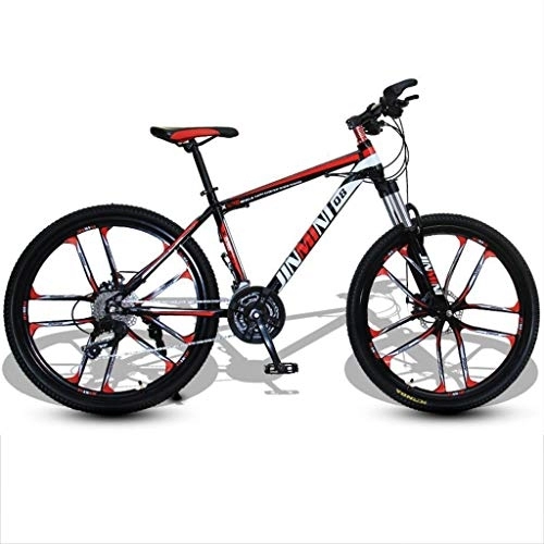 Vélo de montagnes : VTT, 26inch Mountain Bike, Cadre en Acier au Carbone Hardtail Vélo, Double Frein à Disque et Suspension Avant (Color : Black+Red, Size : 21 Speed)