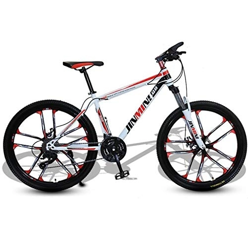 Vélo de montagnes : VTT, 26inch Mountain Bike, Cadre en Acier au Carbone Hardtail Vélo, Double Frein à Disque et Suspension Avant (Color : White+Red, Size : 27 Speed)